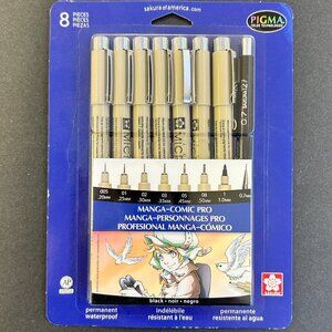 🌸NWT SAKURA Pigma Micron Manga-Comic Pro Fineliner Pens - Archival Black Ink Art